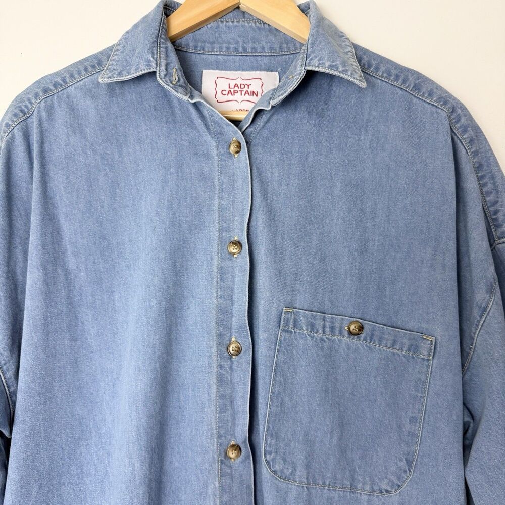 Lady Captain Luckenbach Chambray Mini Dress Long Sleeve Women’s L - Picture 6 of 15